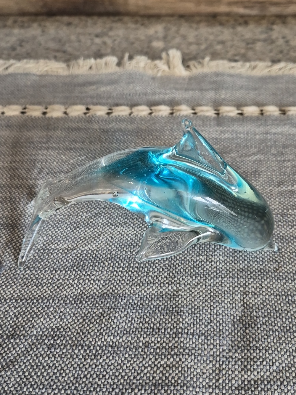Handcrafted Blue Glass Dolphin Sculpture - Home Art Accent